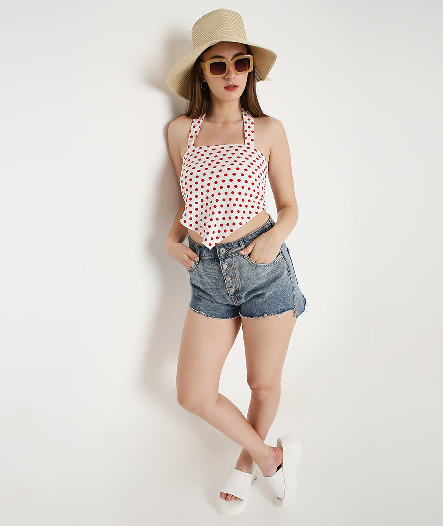 Red Polka Bandana Top with a TieUp