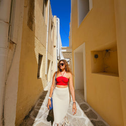 Red Beach Crop Top with Long Back TieUps