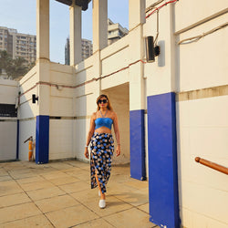 Navy Blue Polka High Slit Skirt