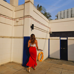 Red Cocktail Skirt with Slits and side zip