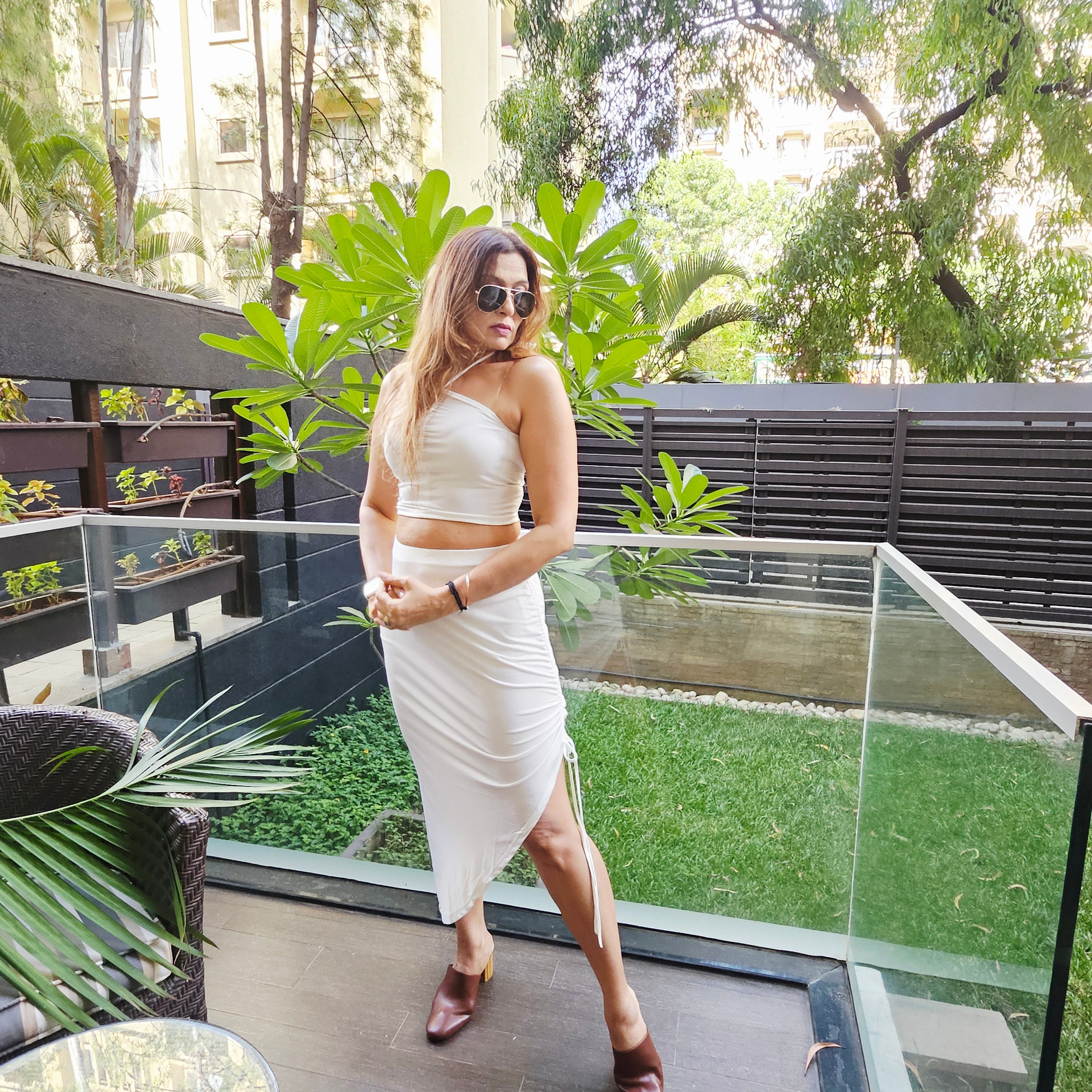 Egg White Top + Drawstring Skirt Set