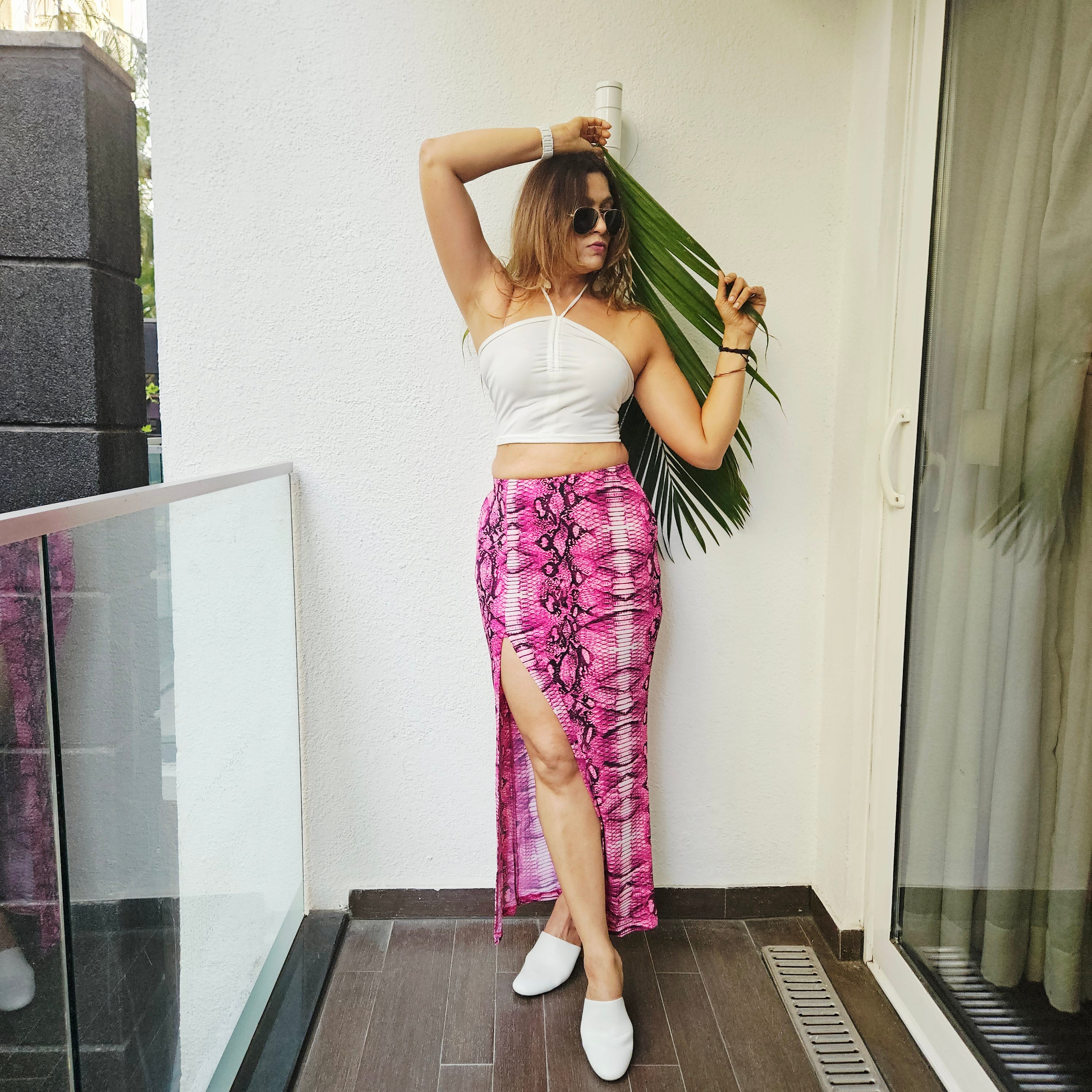 Berry Snake High Slit Skirt