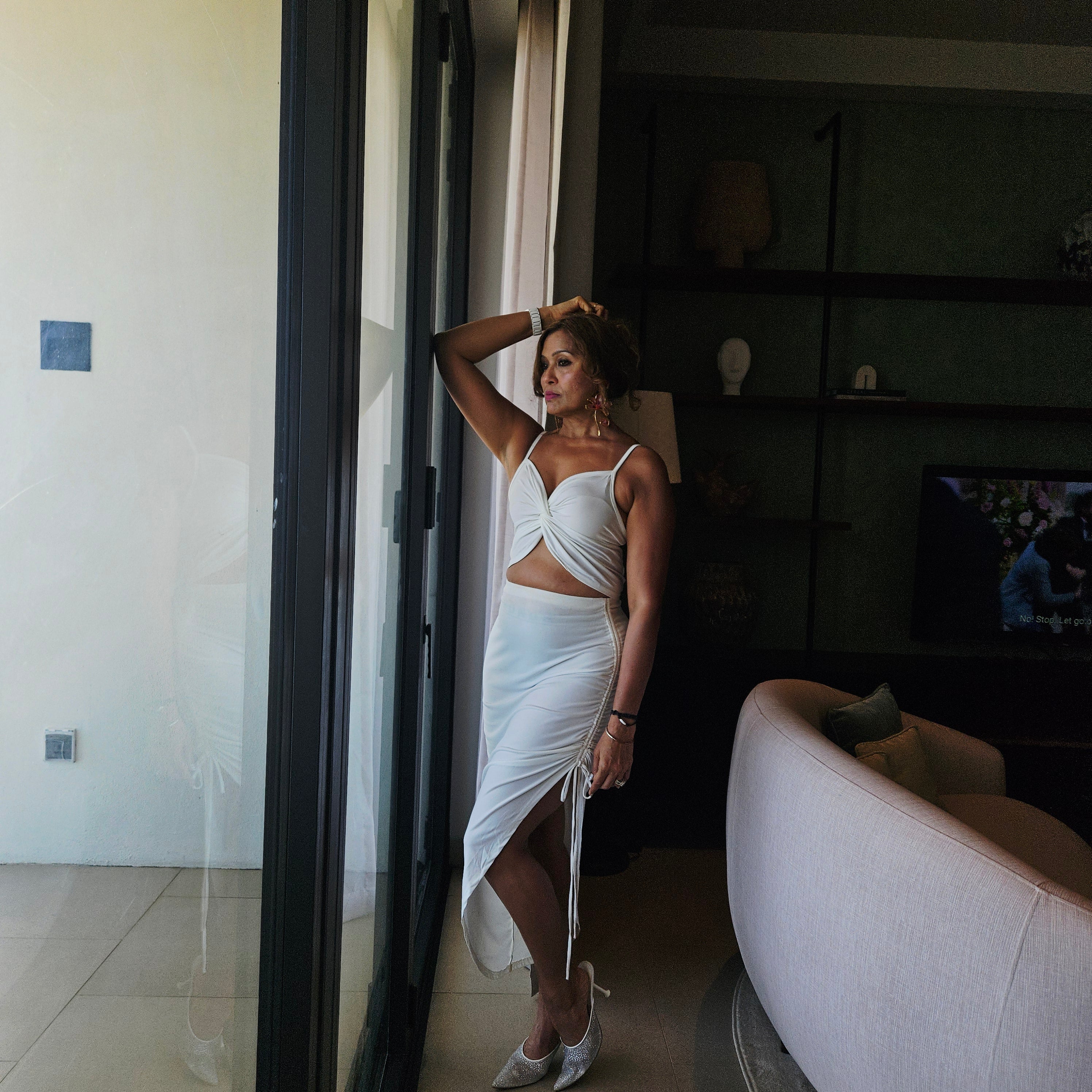 White Butterfly + Drawstring Skirt Set