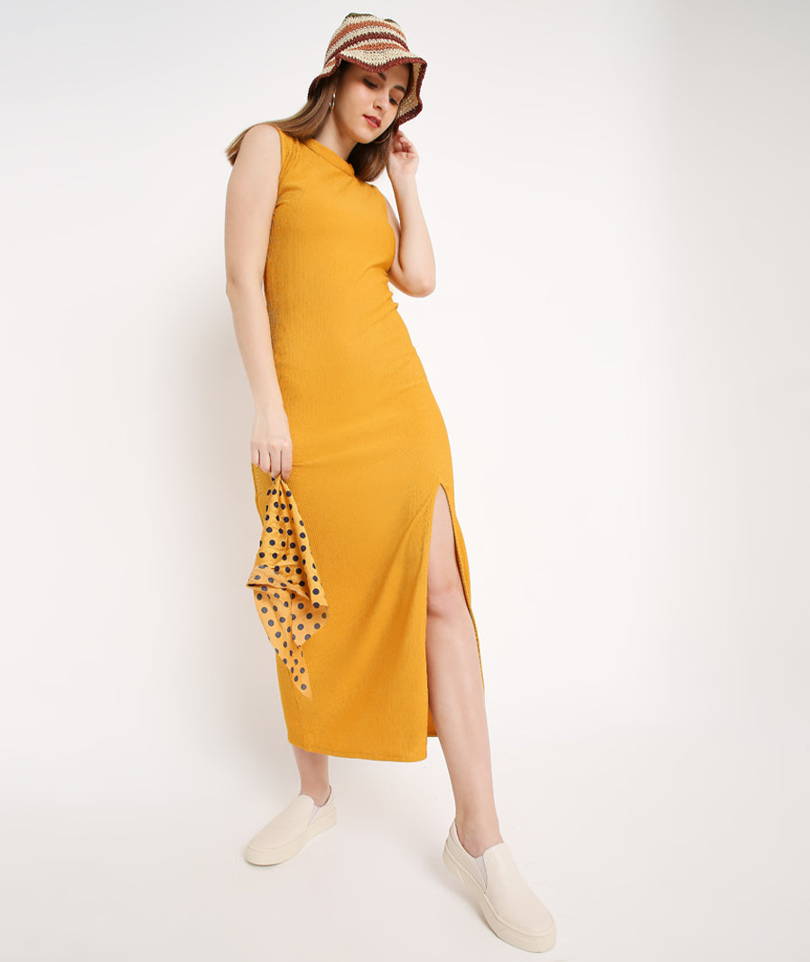 Long Yellow Slit Dress