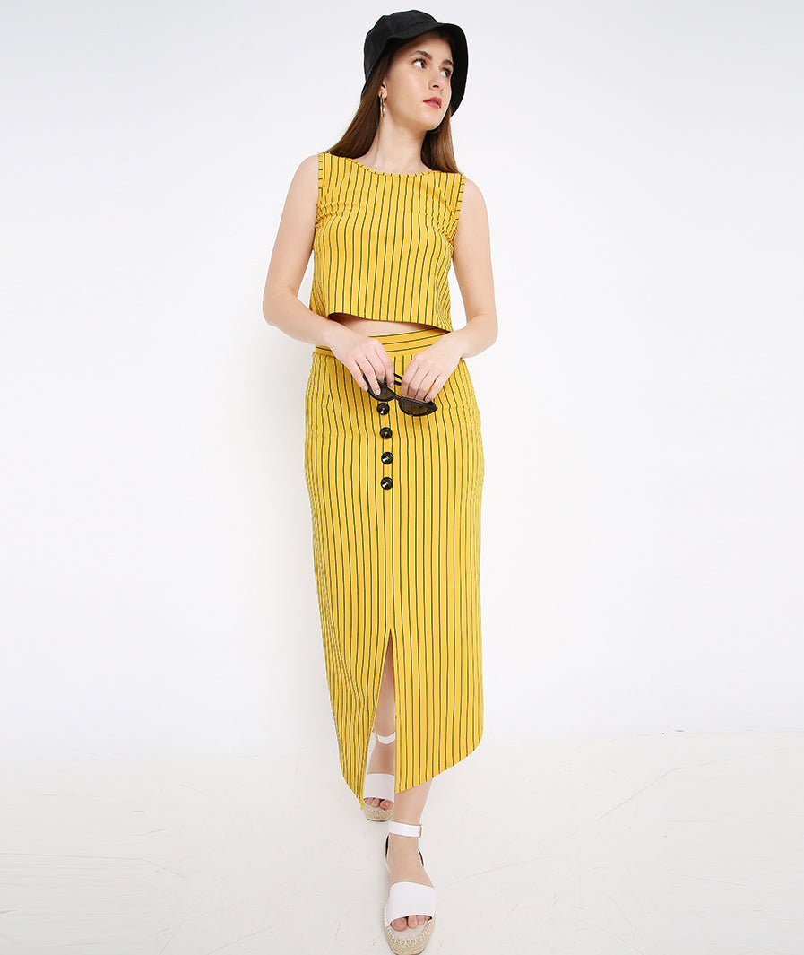 Mango Stripes Long Skirt with Buttons