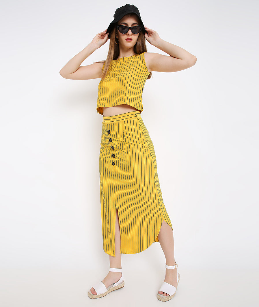 Mango Stripes Long Skirt with Buttons