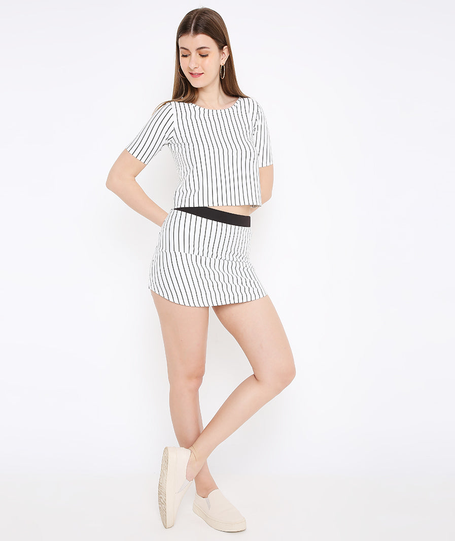 White Striped Mini Skirt