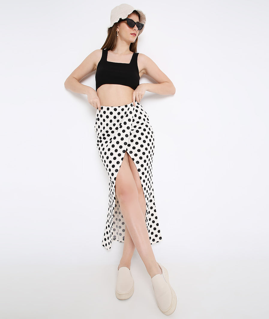 White Polka Wraparound Skirt