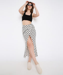 White Polka Wraparound Skirt