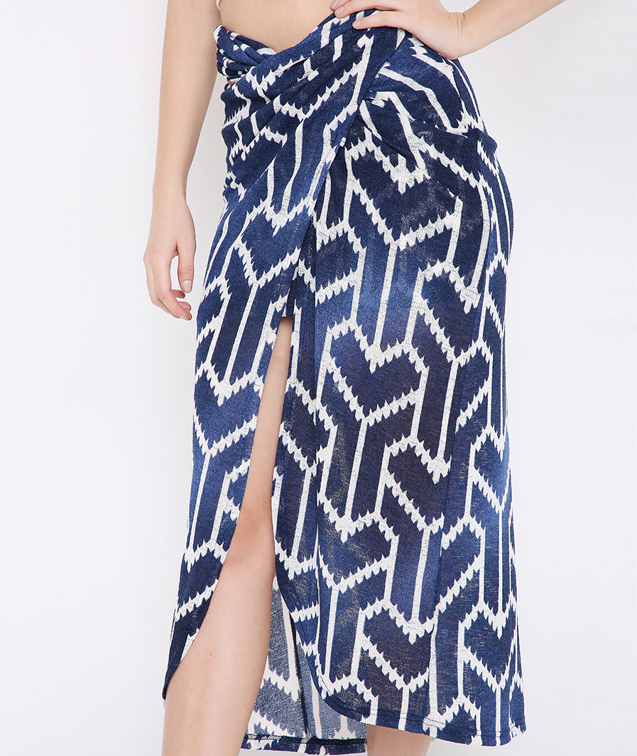 Navy Arrow Tie Up Skirt