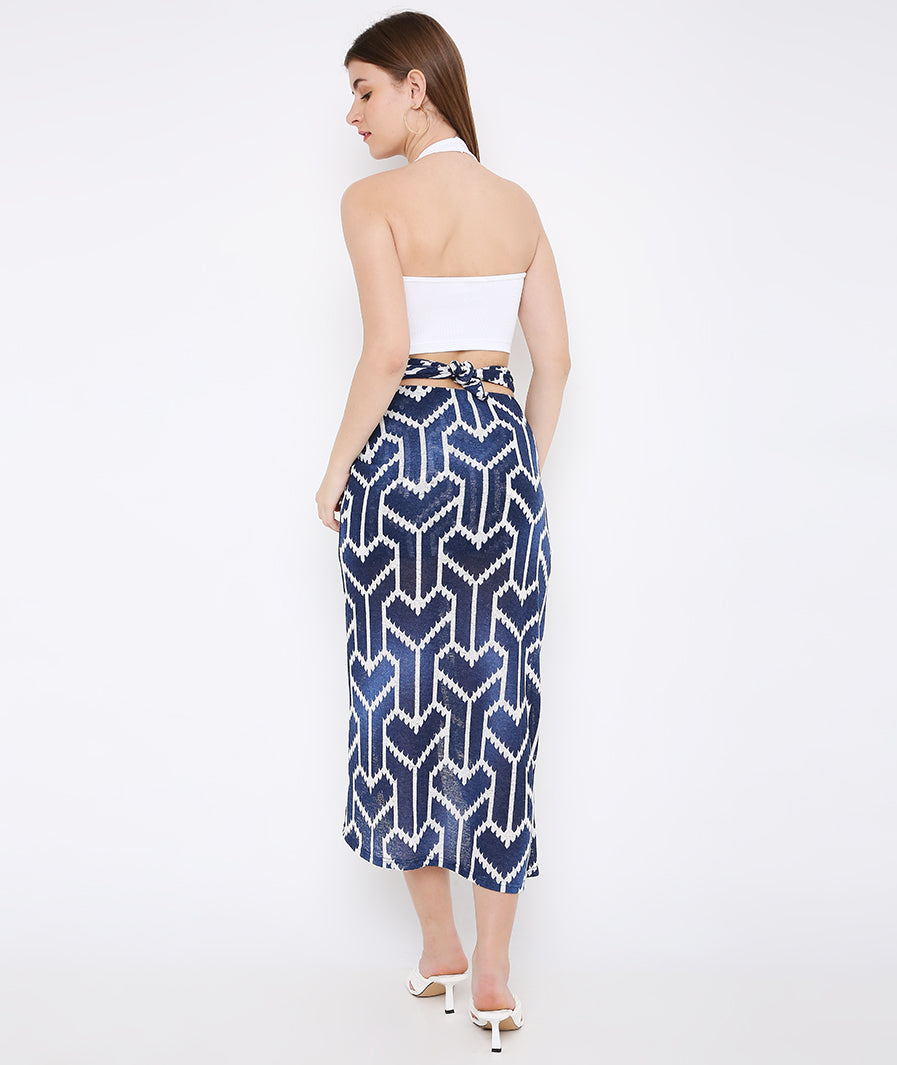 Navy Arrow Tie Up Skirt