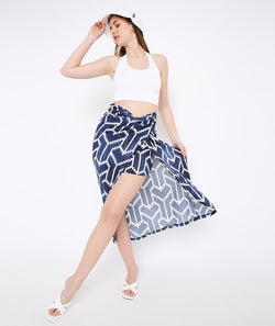 Navy Arrow Tie Up Skirt