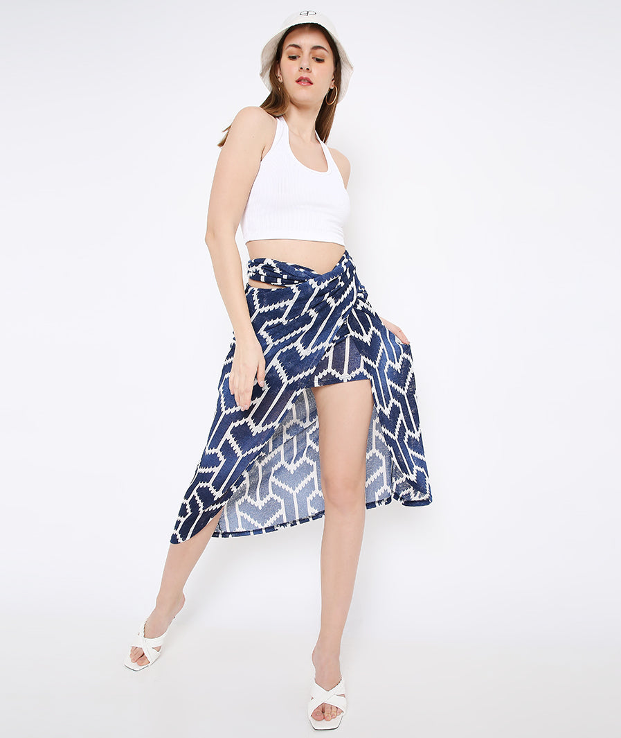 Navy Arrow Tie Up Skirt