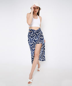 Navy Arrow Tie Up Skirt