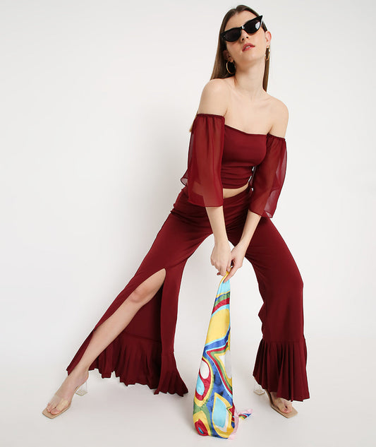 Wine Slit Pants with Pleated Bottoms