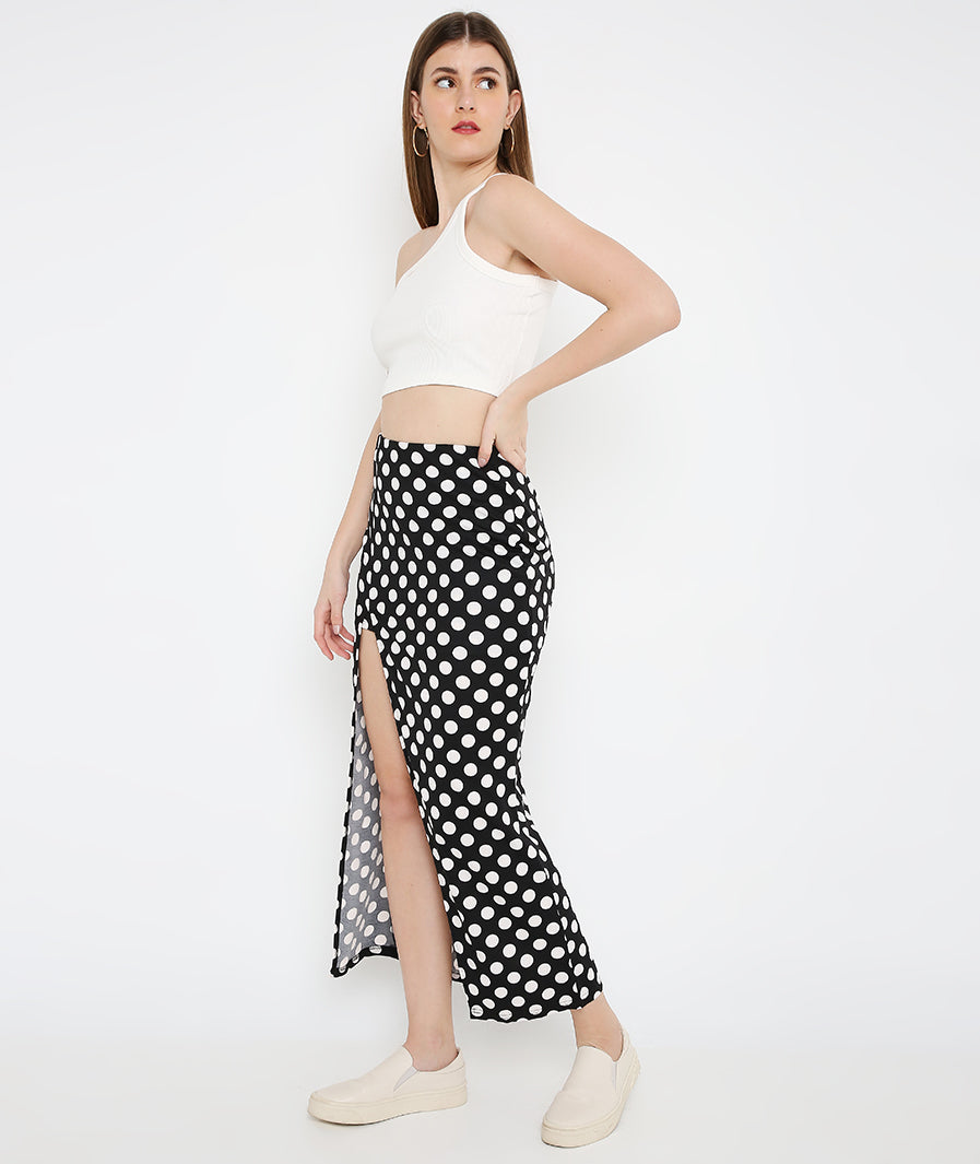 High Slit Skirt with Polka Dots