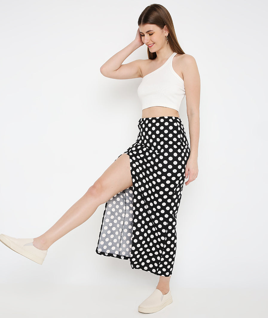 High Slit Skirt with Polka Dots