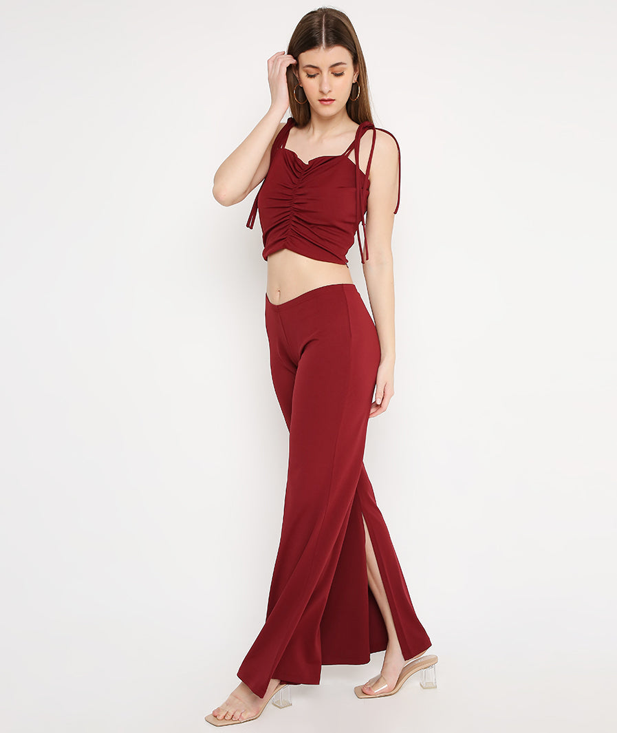 Wine Shoulder Tie Crop Top