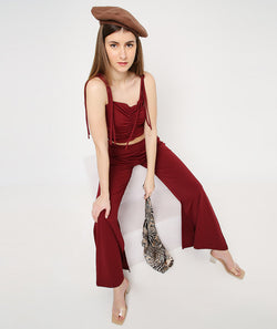 Wine Shoulder Tie Crop Top