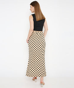 Cream Polka Long Tulip Skirt