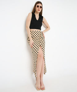 Cream Polka Long Tulip Skirt