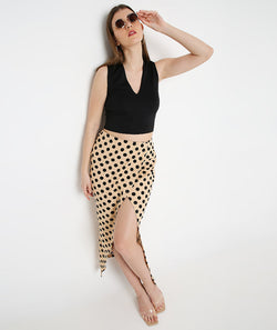 Cream Polka Long Tulip Skirt