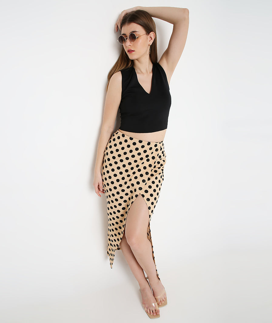 Cream Polka Long Tulip Skirt