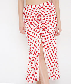 Red Polka Drawstring Long Skirt