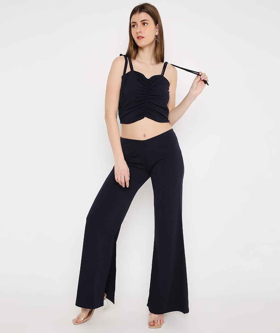 Navy Blue Shoulder Tie Crop Top