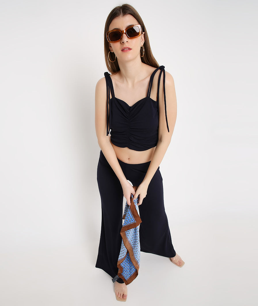 Navy Blue Shoulder Tie Crop Top