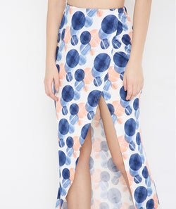 Large Circles Long Tulip Blue Skirt