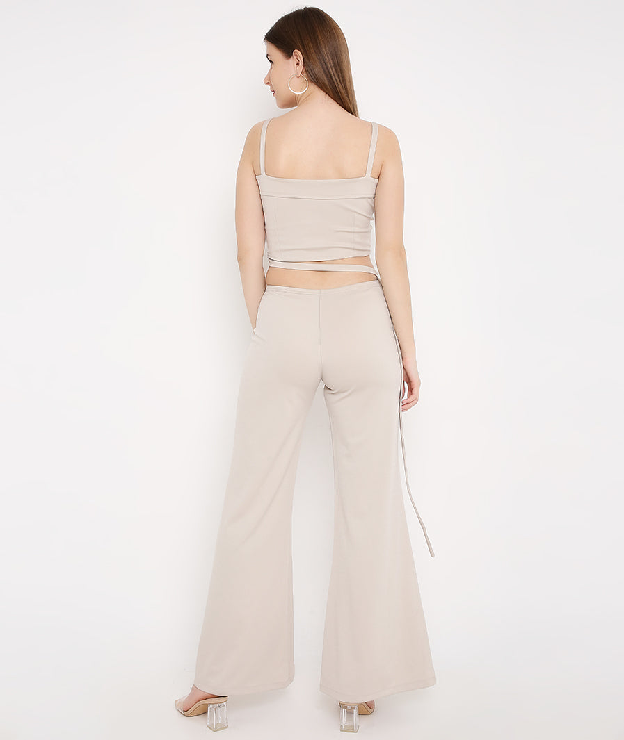 Close look champagne stretch co-ord trousers and crop top set
