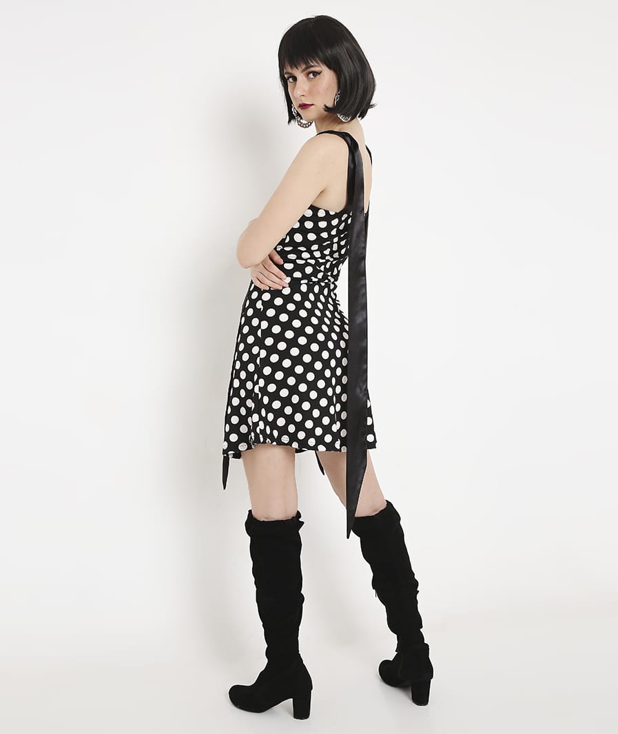 Retro Satin Sash Polka Dress