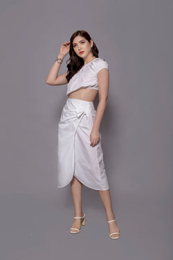 White Cotton Crop Top + Wraparound Style Skirt