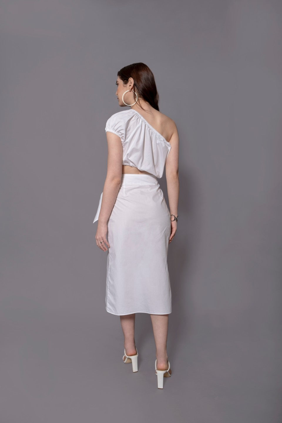 White Cotton Crop Top + Wraparound Style Skirt