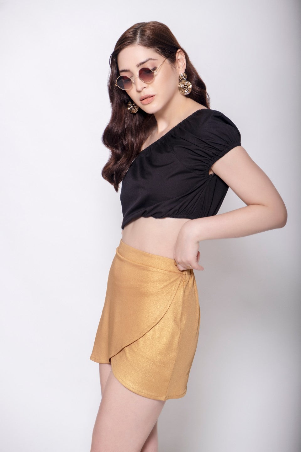 Gold Shimmer Tulip Mini Skirt