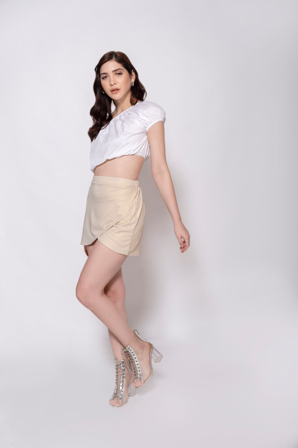 Ivory Shimmer Tulip Mini Skirt