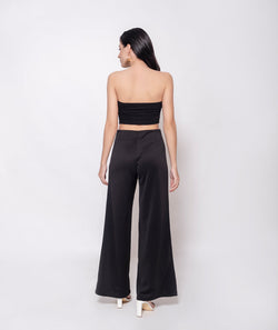 Bell Sleeve Crop Top + Black High Slit Stretch Pants Set