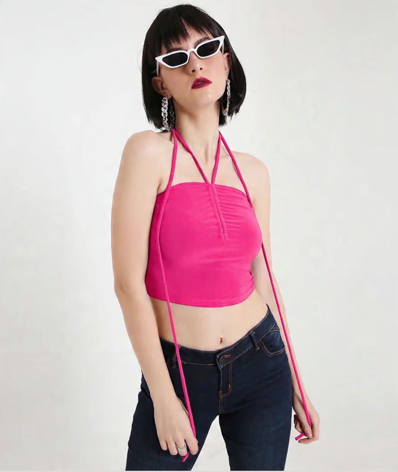Barbie Pink Beach Crop Top with Long Back TieUps