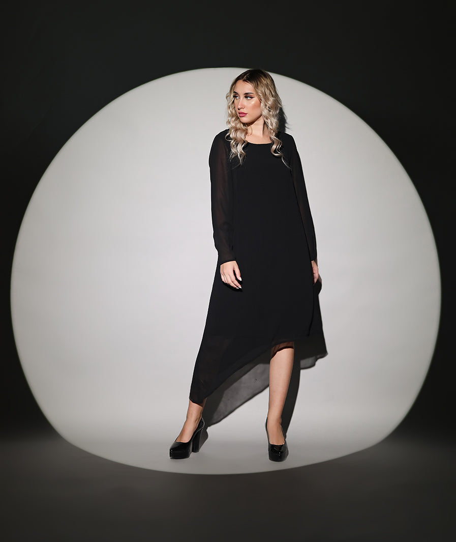 Black Georgette Asymmetrical Dress