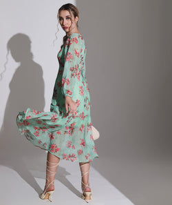 Green Chiffon Floral Dress