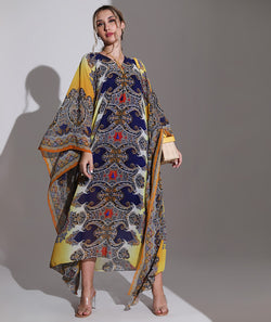 Yellow Royal Abstract Print Kaftan