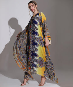 Yellow Royal Abstract Print Kaftan