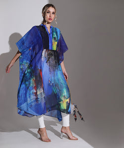 Blue Canvas Kaftan with an Embellishment