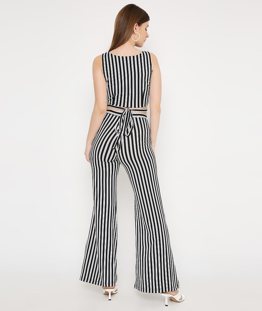 Full styling black stripes crop and pants matching set – party to travel
