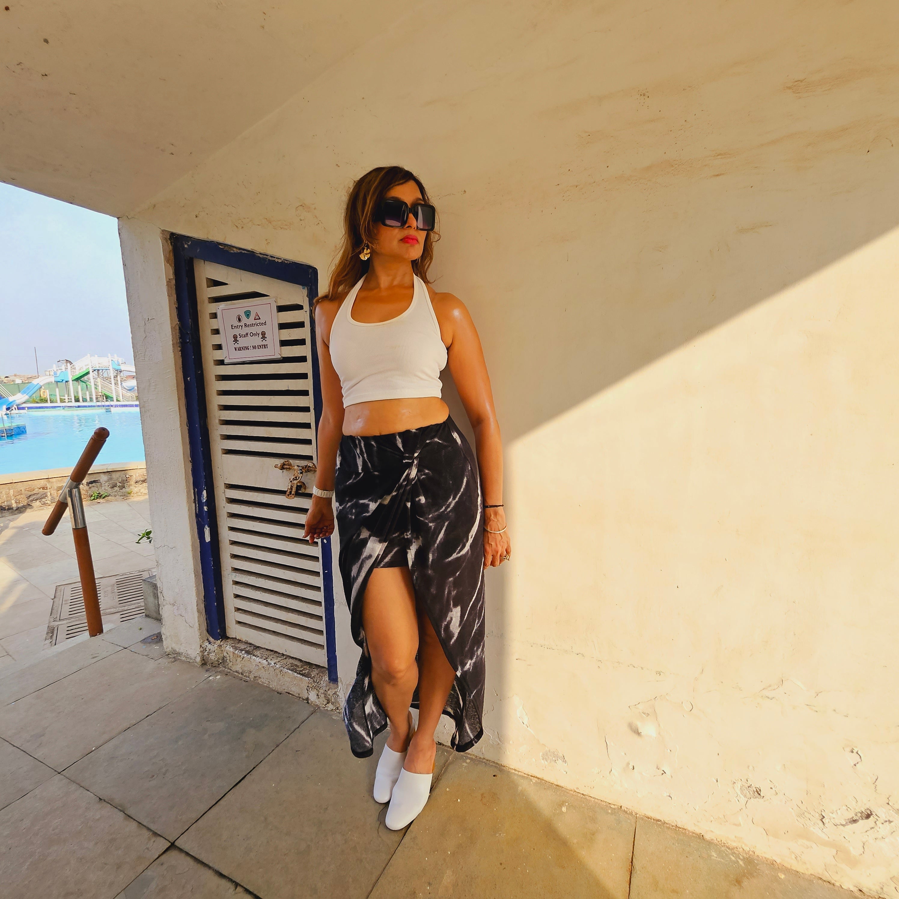 black midi skirt: Black Wavy Dancer Midi Skirt (styled full length)
