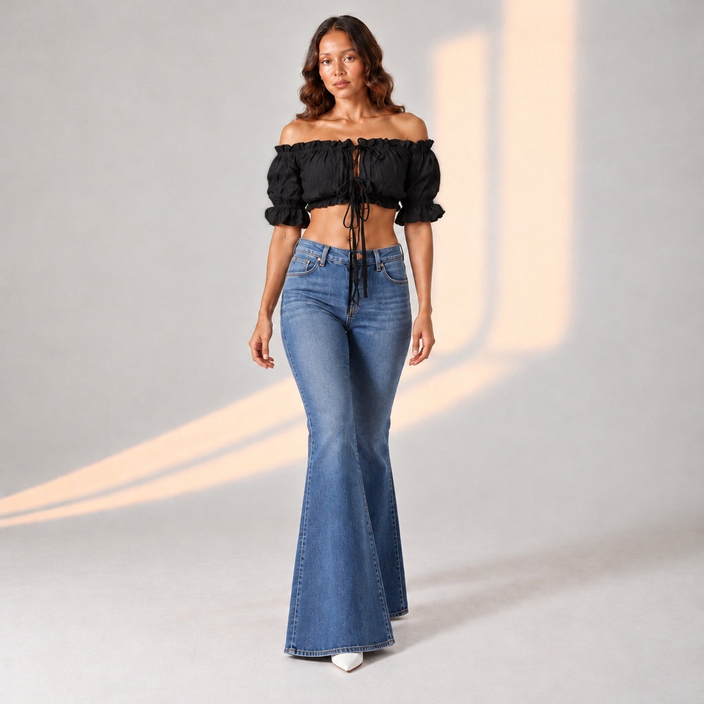 Black milkmaid crop top. Off shoulder tie front top. Short sleeve crop blouse. European fit summer top. Bohemian crop top. Bali fit outfit. Effortless beach vacation top. Black ruched summer top. Trendy crop blouse. Tropical getaway style. European fit crop top. Resortwear top.