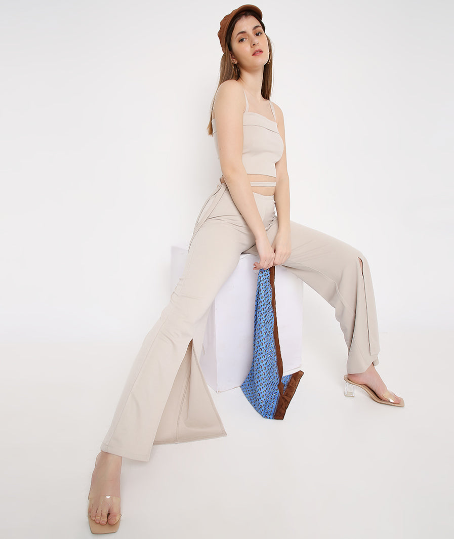 Full-length champagne crop and trousers matching set – reception western wear
