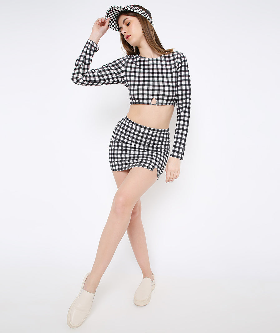 Checks crop top and matching mini skirt co-ord set for women – Marcel & Mae

