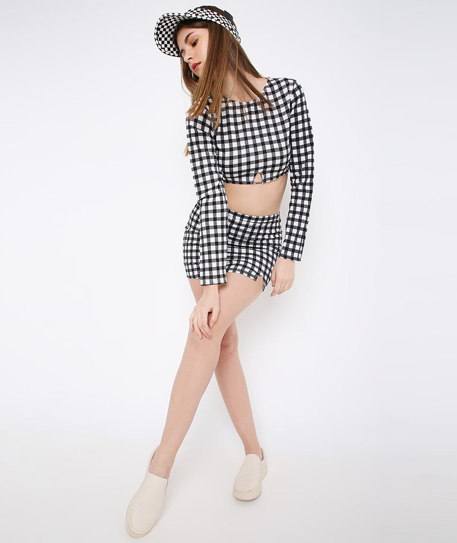 Side view checks co-ord mini skirt set – college and daytime party wear

